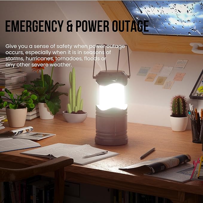 Lichamp LED Camping Lantern, 4 Pack Battery Powered Flashlight for Power Outages, Portable Collapsible Hanging Light Essentia