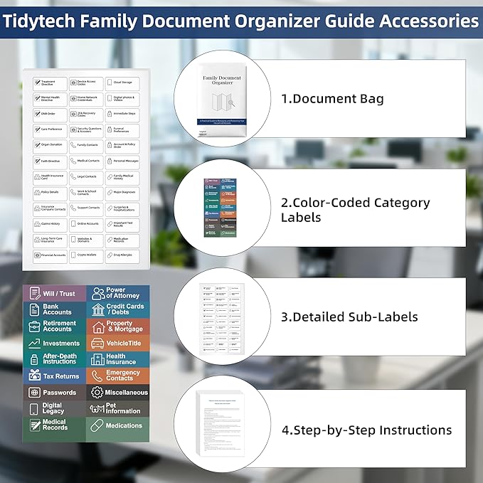 Family Document Organizer Guide, Filing System with Step-by-Step Instructions for Estate Planning, Personal Records, Next of 