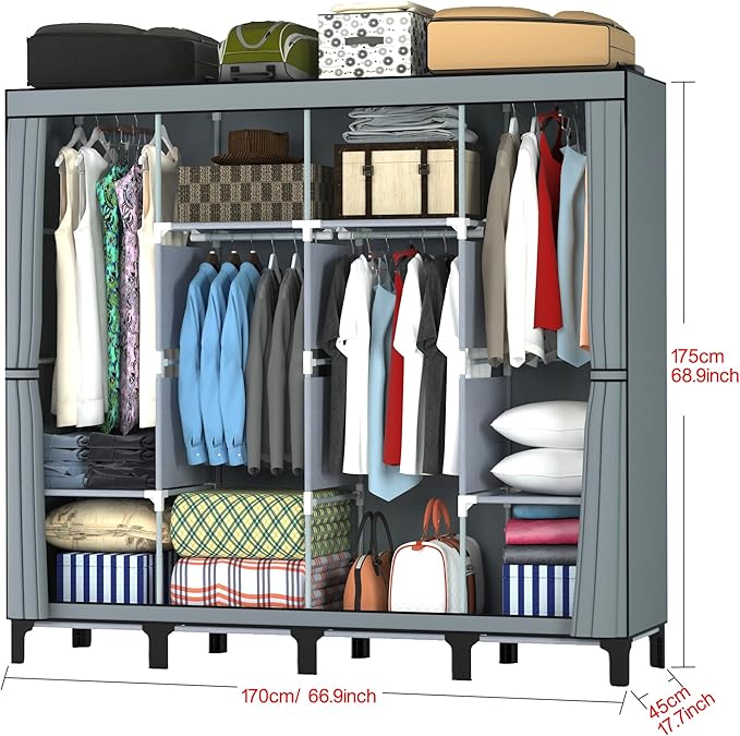 Non-Woven Wardrobe, No Tools Required, Large Capacity, Easy Assembly, Movable, Storage Rack, Waterproof, Dustproof, Stain Res