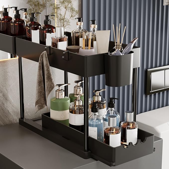 2 Pack Under Sink Organizers and Storage, 2-Tier Sliding Cabinet Organizer Drawer for Bathroom and Kitchen – Multi-Purpose Ca