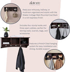 Shaker Cottage Wall-Mounted Coat Rack with 3 Storage Cubbies and 4 Hooks – Space-Saving Storage Rack and Wall Shelf Organizer