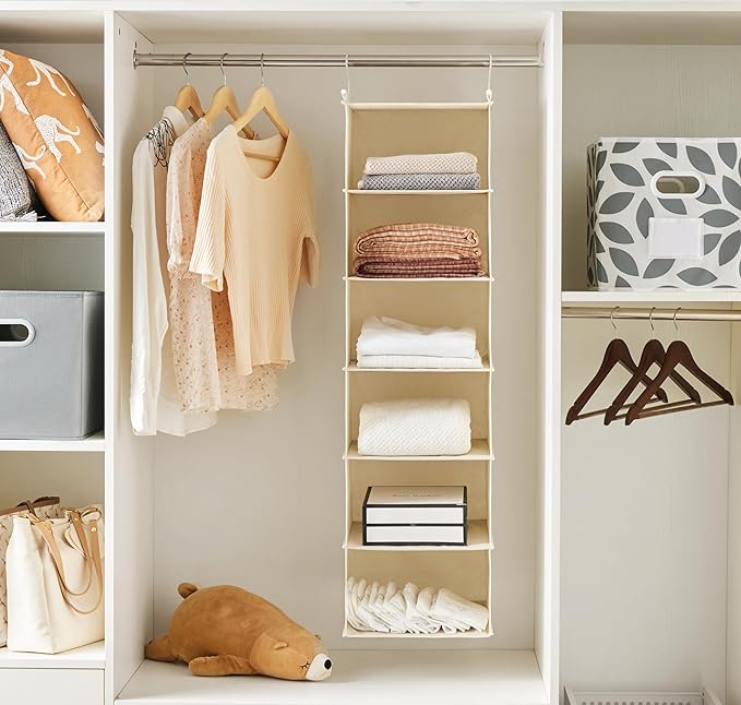 MAX Houser 6 Tier Shelf Hanging Closet Organizer, Closet Hanging Shelf with 2 Sturdy Hooks for Storage,2 Pack, Foldable (Yell