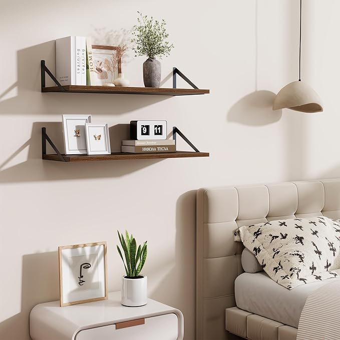 Deep Floating Shelves for Wall,30" Wx10 D Wood Floating Shelf Set of 2,Sturdy Metal Bracket Wide Display & Storage,Wall Mount