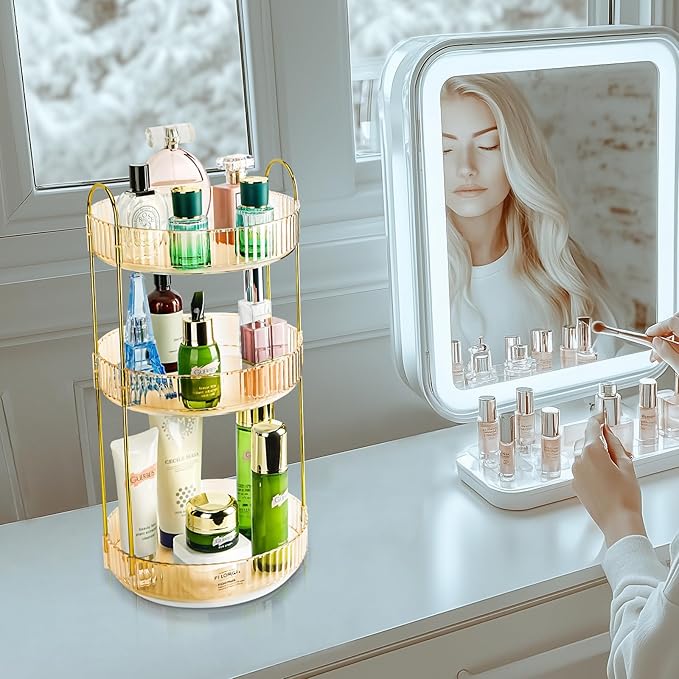 360 Rotating Makeup Organizer - Large Capacity Spinning Perfume & Cosmetic Skincare Holder for Vanity & Countertop (Vibrant O