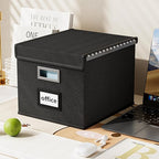 Huolewa New Portable File Organizer Boxes Set of 4, Collapsible Linen Hanging Filing Storage Boxes with Plastic Slide, Decora