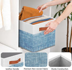 Fab totes Collapsible Storage Baskets for Shelves,14"x10", 8 Pack Foldable Fabric Storage Bins with Double Leather Handles, L