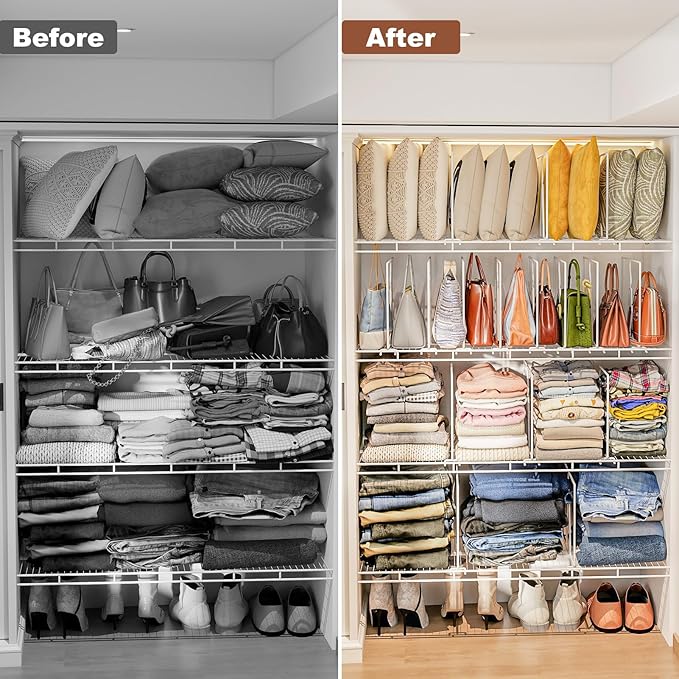 Wire Shelf Dividers for Closet: Tall 8 Pack 12-Inch Deep Adjustable Organizer for Shelves,Metal Rack Separator for Clothes, P