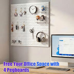 Spampur Peg Board, 4 Pack Metal Peg Board Panels, White PegBoard Wall Organizer for Gaming Room, Office, Craft Room Storage a