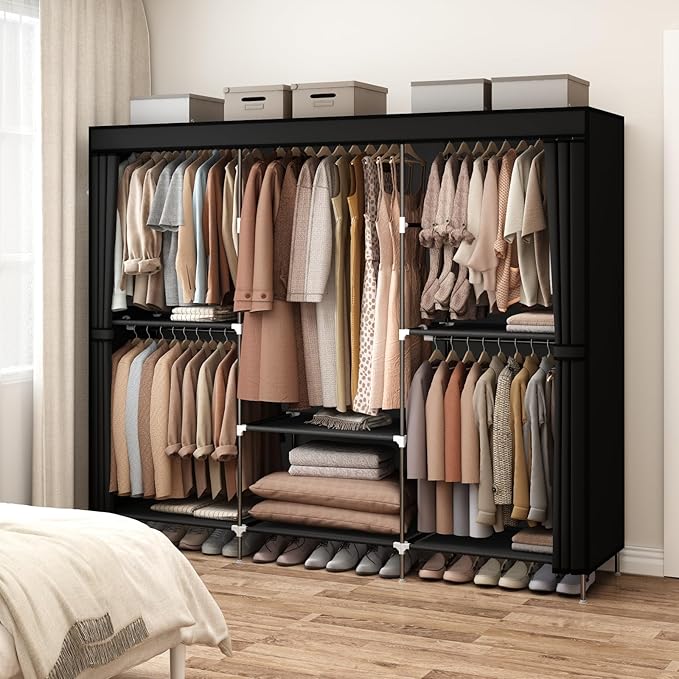 MOGELAFOO 83" Closet Wardrobe, Portable Closet for Bedroom, Freestanding Clothes Rack with Non-Woven Fabric Cover, 5 Hanging 
