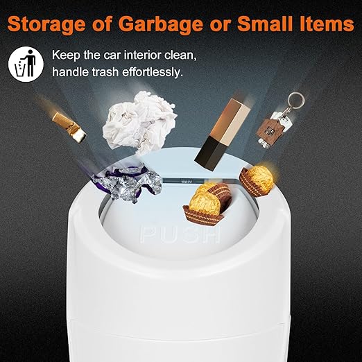 Car Trash Can, Mini Car Trash Bin with Lid, Leakproof Cup Holder Car Garbage Can with 20 Trash Bags, Vehicle Front Back Seat Organizers and Storage for Car, Home, Office, White