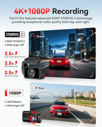 REDTIGER F4 Pro 4K Mini Dash Cam Front and Rear, STARVIS 2 Night Vision, 128GB Card Included, 5.8GHz WiFi 6 Instant Export, 2