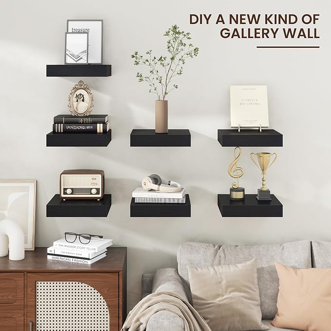Square Floating Shelves for Wall, 12" W x 12" D x 2" H, 2 Pack of Small Wall Mounted Engineered Wood Shelves with Invisible B
