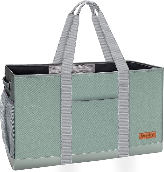 MHOMER Reusable Upright Grocery Bags Extra Waterproof Large Tote Bag with Carrying Handles Reinforced Bottom and Side Durable Oxford Fabric Foldable Shopping Bags Light Green