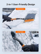 AstroAI 27" Snow Brush and Ice Scrapers for Car Windshield, Detachable Snow Scrapers with Ergonomic Foam Grip for Cars, Trucks, SUVs (Heavy Duty ABS, PVC Brush, Orange) (Pack of 2)
