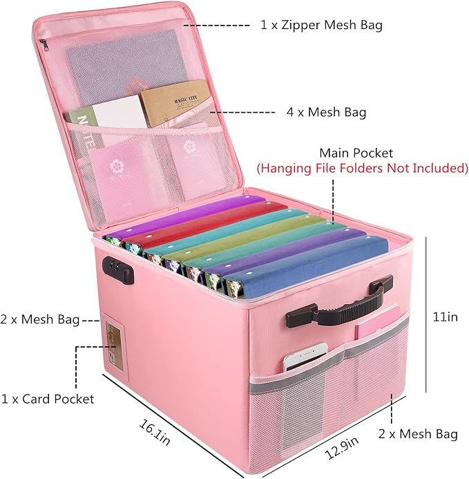 TOMKID Fireproof File Cabinet with Lock, Fireproof Document Organizer Collapsible File Box Filing Cabinet with Handle for Let