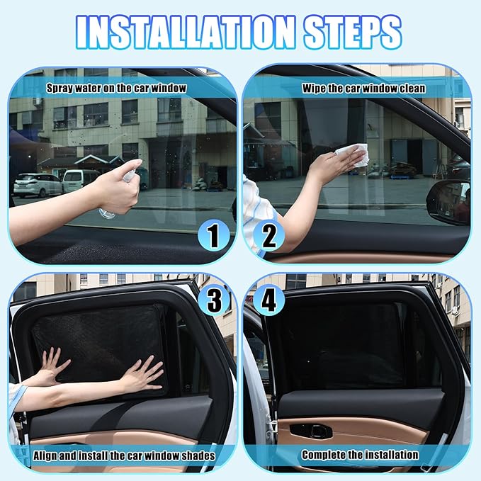 ZATOOTO Static Cling Car Sun Shade for Side Window & Windshield, 4 Pack Expandable Window Shade Sun Blocker Car Windshield Sunshade｜Reinforced Frame｜Anti-Glare｜(2 Pack, 9.84*7 in & 2 Pack, 15.7*7 in)