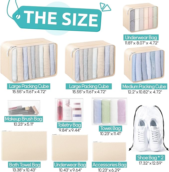 ALL INCLUDED - 12 Set Packing Cubes for Suitcases Carry On, Travel Essentials/Accessories Luggage Organizer Bags Set, Include