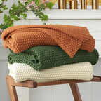 Chunky Cable Knit Throw Blanket Lightweight Cream 100% Organic Cotton Blanket for Sofa Couch Bed Baby Nursery, Rustic Shabby 