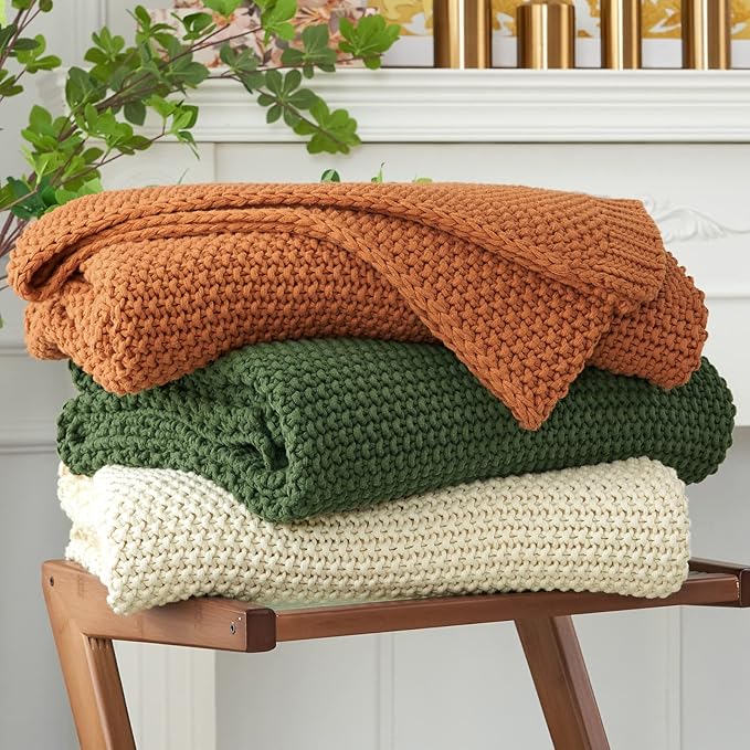 Longhui bedding Chunky Cable Knit Throw Blanket Lightweight Olive Green 100% Organic Cotton Blanket for Sofa Couch Bed Baby N