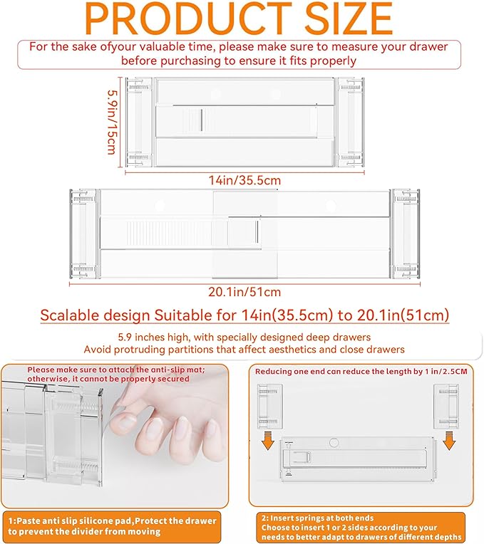 Yieach 12 Pack Clear Acrylic Drawer Divider 6 Inch High,Expandable from 14-20'',Adjustable Dresser Drawer Dividers for Baby C