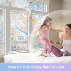 HIDBEA Window Privacy Film Non-Adhesive Static Cling Stained Glass Window Film Rainbow Glass Stickers Reusable Anti UV 3D Decorative Window Film for Home Door, 17.3 x 78.7 Inch