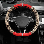 Road Comforts Leopard Steering Wheel Cover for Women, Cute Anti-Slip Microfiber Leather, Fits D Shape Flat Bottom Steering Wh