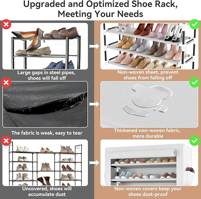 LANTEFUL Shoe Rack with Covers 10 Tier Tall Shoe Rack Organizer Large Capacity Shoe Shelf Storage 40 Pairs Space Saving Free 