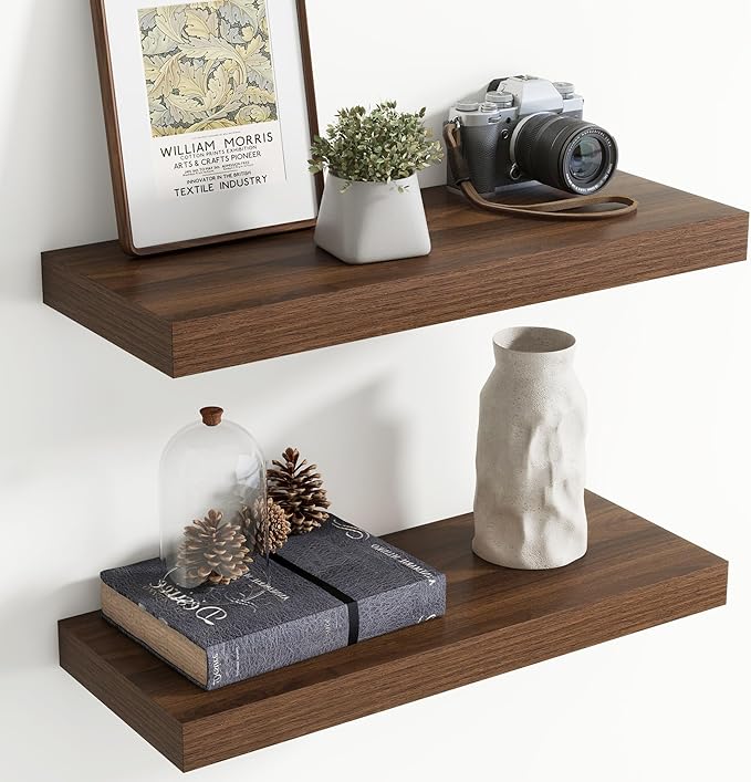 24 Inch Floating Shelves for Wall, 8 Inch Deep Floating Shelf for Storage & Display, Rustic Wall Mounted Shelf with Invisible