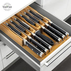 VaeFae Adjustable Bamboo Drawer Dividers and Bamboo Knife Drawer Organizer Bundle