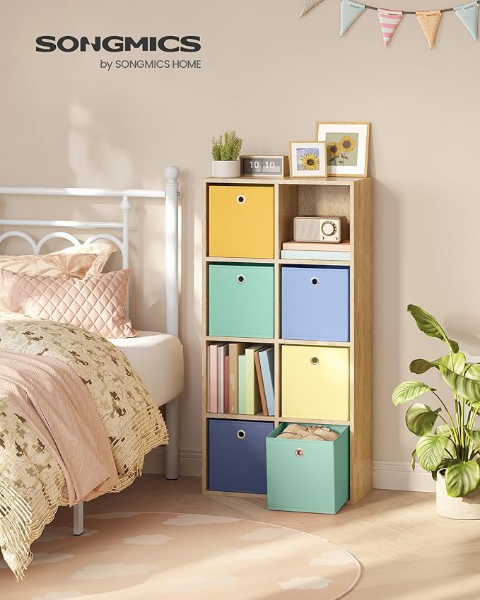 SONGMICS Storage Cubes, Set of 6 Odorless Foldable Storage Boxes, 10.2 x 10.2 x 11 Inches, Closet Organizers for Shelf, Rainb