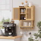 AmazerBath Bathroom Wall Cabinets, Bamboo Medicine Cabinet with Rattan Door, Over The Toilet Storage Cabinet with Towel Bar, 