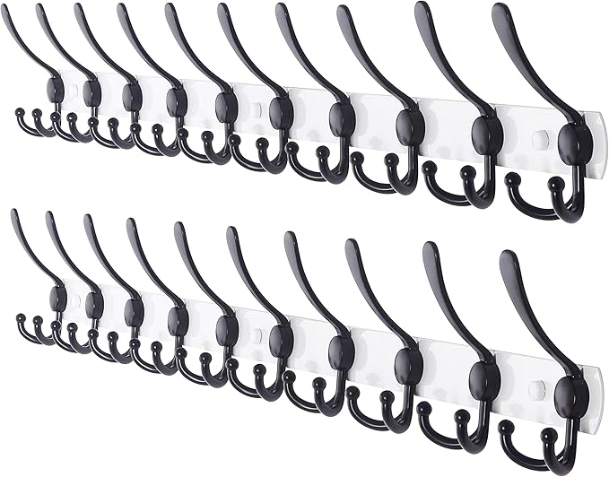 Dseap Coat Rack Wall Mount - 38” Long 10-Tri-Hooks Heavy Duty Coat Hanger Rail Wall Hooks for Hanging Coats Hats Clothing Clo