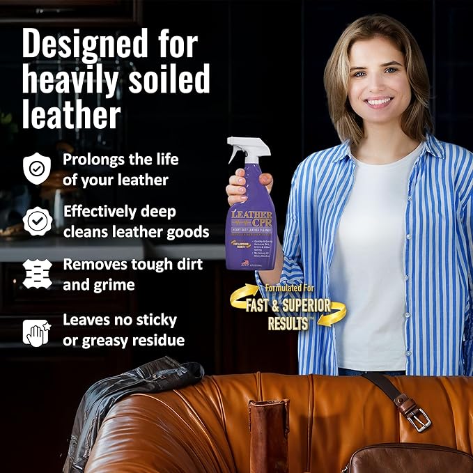 Leather CPR Heavy Duty Leather Cleaner 22oz - Car Interior Cleaner For Heavy Dirt & Grime, Heavily Soiled Furniture Leather C