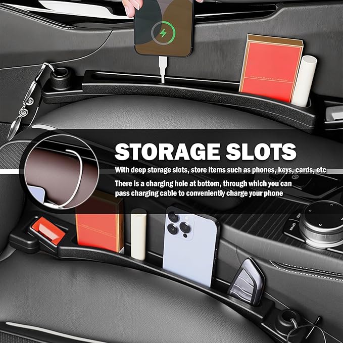 2PCS Car Seat Gap Filler Organizer with Car Glasses Holder,Multi-Function Cars Gap Seat Filler with Hooks,Storage Slots,Universal in Between Cars Seats Catcher for Gaps Filling