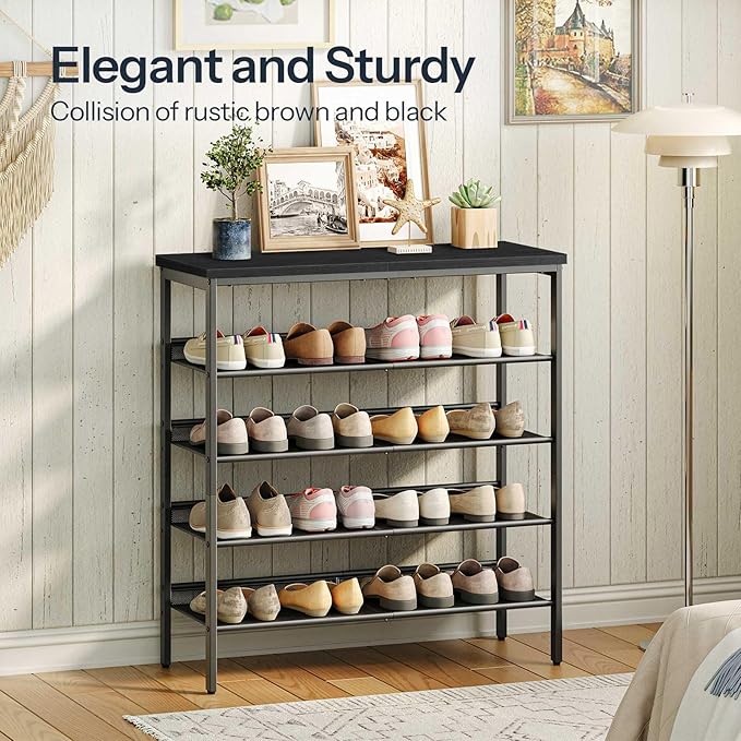 HOOBRO Shoe Rack for Entryway, 5-Tier Shoe Organizer with Adjustable Mesh Shelves, 12-16 Pairs of Shoes, Spacious Floor Mount