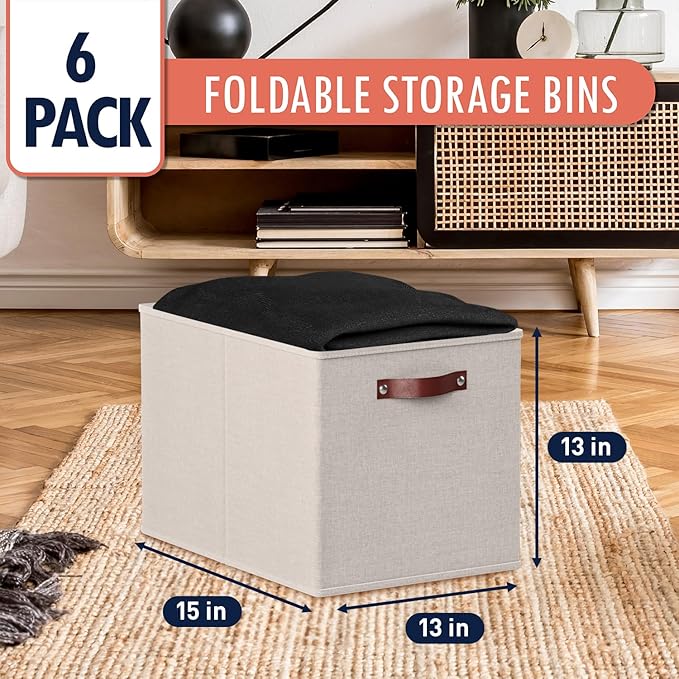 Ornavo Home 13 x 15 x 13 Kallax Storage Cube Bins, Foldable Collapsible Fabric Storage Bins Box Linen Shelf Basket Cube Organ