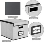Huolewa Upgraded Portable File Organizer Box with Lid, Collapsible Linen Hanging Filing Storage Boxes with Plastic Slides, De