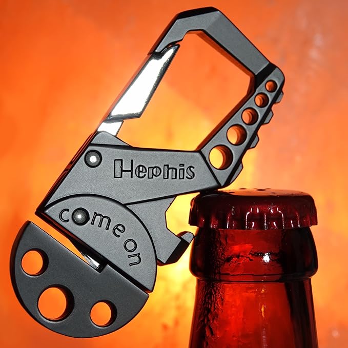 Hephis Skull Heavy Duty Key Chain,Car Emergency Escape Tool, Seat belt Cutter,Bottle Opener,Carabiner Car Key Chains