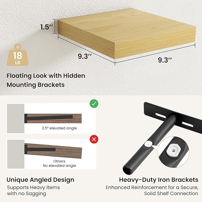 Fun Memories Rustic Wood Floating Shelves for Wall, Space-Saving Wall Mounted Shelves for Bathroom, Bedroom, Living Room and 