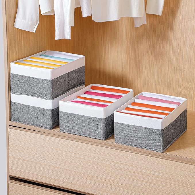4 Packs T-shirt Drawer Organizers for Clothing,8 Grids Compartment Wardrobe Storage Box, Washable Clothes Organizer for Leggi