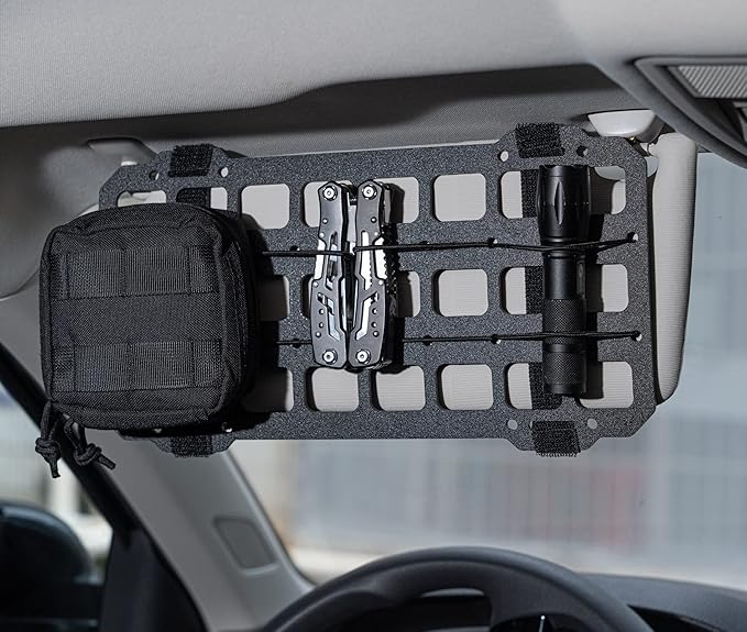 Vehicle MOLLE Panel Car Visor Organizer Storage Rack Rigid Insert Panel for Backpack Tactical Accessories Gear Holder Molle Pouches EDC Gadgets Small Tools Pens Sunglasses