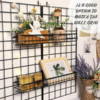 Blulu 4 Pcs 15.75 x 3.94 x 1.97 Inch Metal Grid Wall Baskets with Hooks Grid Wall Shelves Hanging Wire Basket Multi Function 