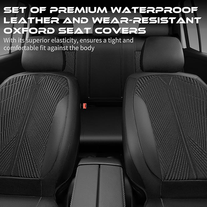CAR PASS Leather Oxford Car Seat Covers Full Set, All-Weather Non-Slip Durable, Universal Fit for SUVs Sedans Trucks Vans Aut