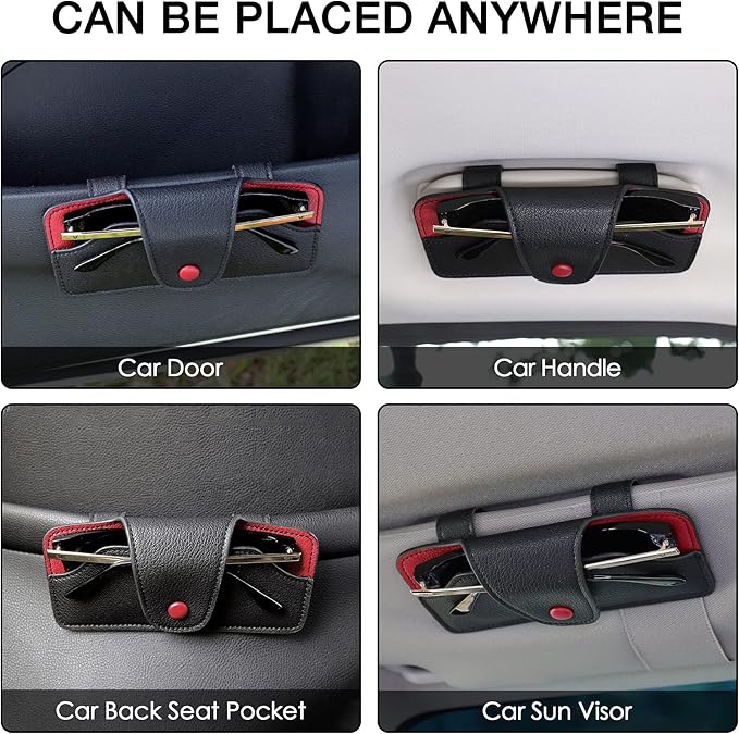 Car Sunglasses Holder for Car Visor Vegan Leather Auto Eyeglass Case with Clip Automotive Interior Visor Accessories