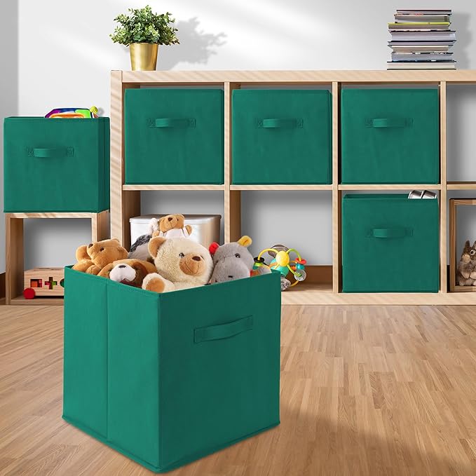 Casafield Set of 6 Collapsible Fabric Cube Storage Bins, Teal - 13" Foldable Cloth Baskets for Shelves, Cubby Organizers & Mo