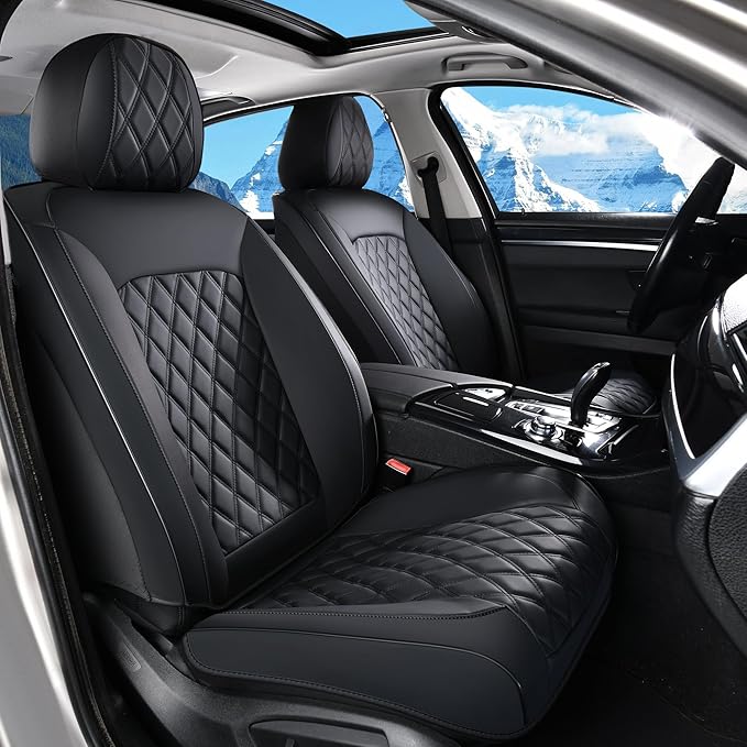Huidasource Front Seat Covers, Car Seat Covers Front Seats Nappa Leather, Side Elastic Fabric, Compatible with Airbags, Seat 