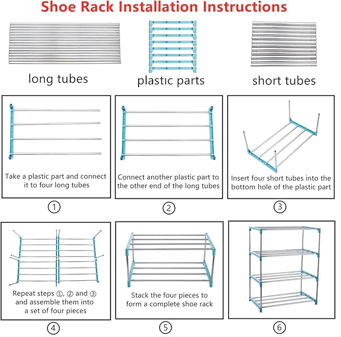 4-Tier Stackable Small Shoe Rack, Lightweight Shoe Shelf Storage Organizer for Entryway, Hallway and Closet (Blue)