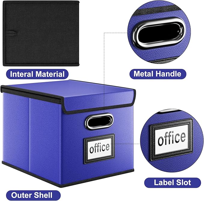 Huolewa Decorative Leather File Organizer Storage Boxes with Lids Set of 4, Document Boxes Organizer, Filing Boxes, Decorativ