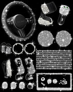Belinous 27 PCs Bling Car Accessories for Women, Girl Car Accessories for Interior, Bling Steering Wheel Cover 14.5-15in, Bling License Plate Frame, Bling Phone Holder, Cup Coasters (Silver Diamond)