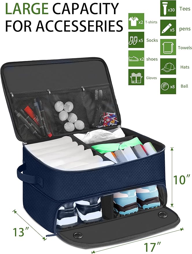 CAMPLAND 2 Layer Golf Trunk Organizer, Waterproof Car Locker for 2 Pair Shoes, Durable Storage for Balls, Tees, Clothes,